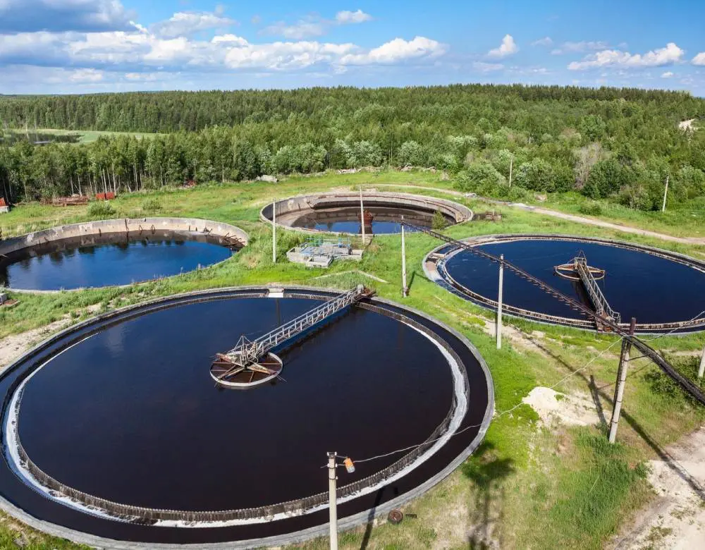 Aerial view of industrial sewage treatment plant